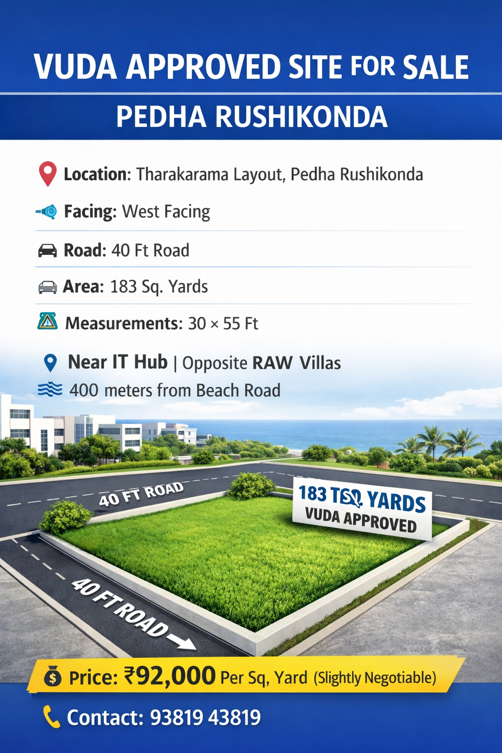 SITE FOR SALE IN THARAKARAMA LAYOUT, SITE FOR SALE IN PEDHA RUSHIKONDA