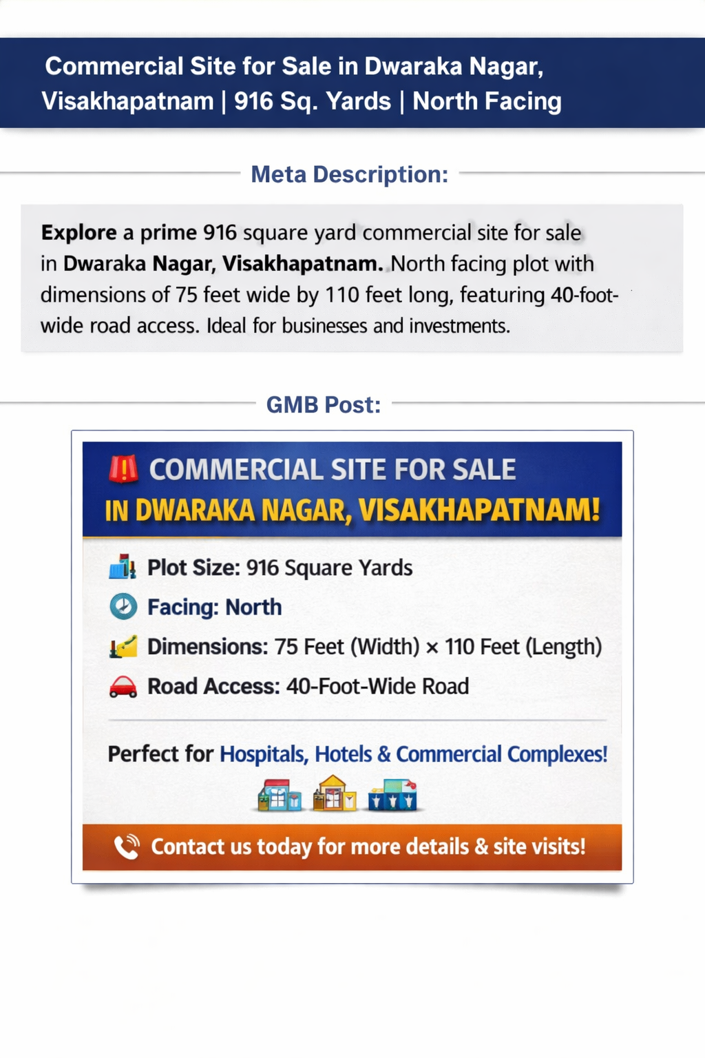 Commercial Property for Sale Dwaraka Nagar,