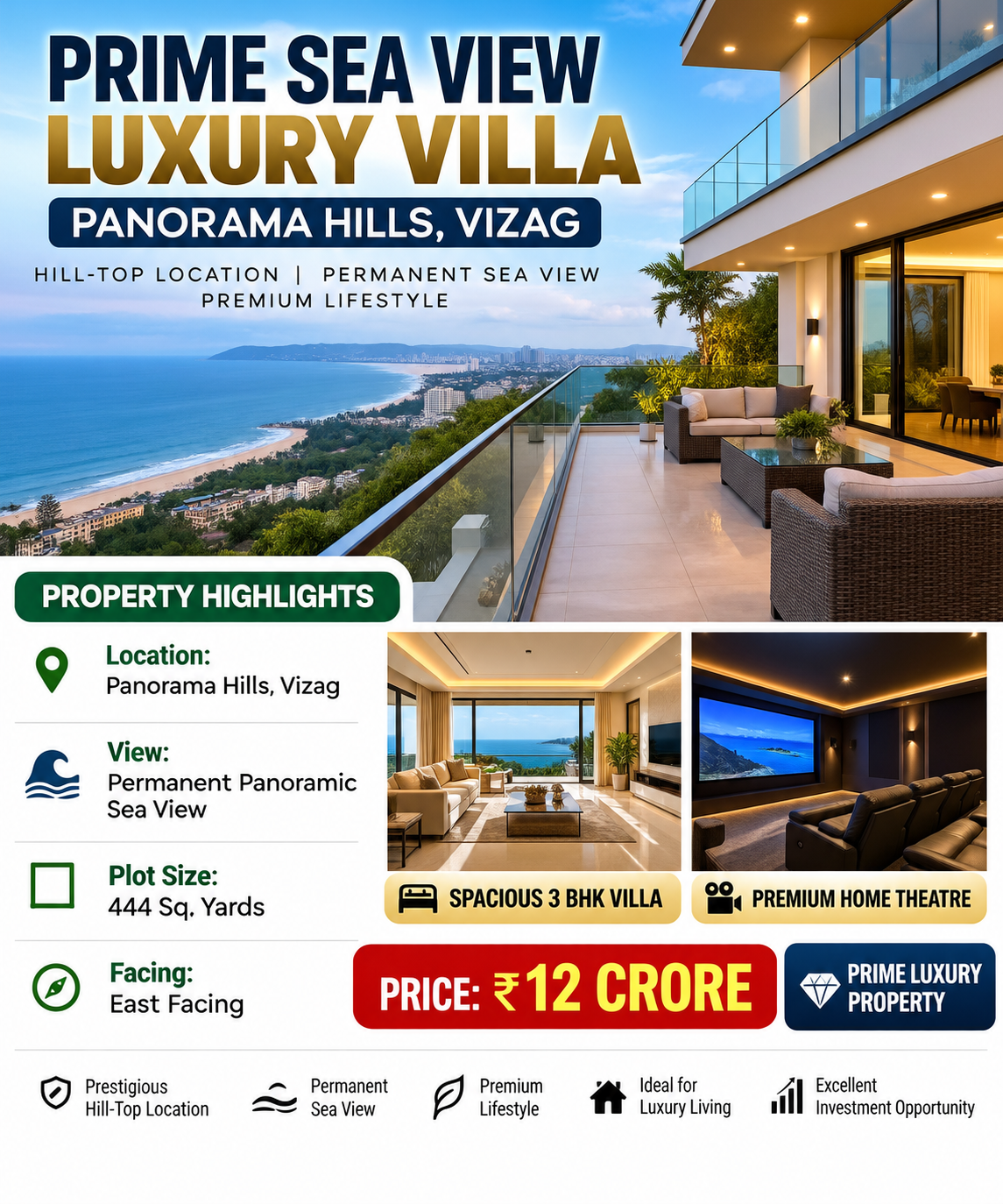 PRIME SEA VIEW LUXURY VILLA – PANORAMA HILLS, MADHURAWADA, VIZAG