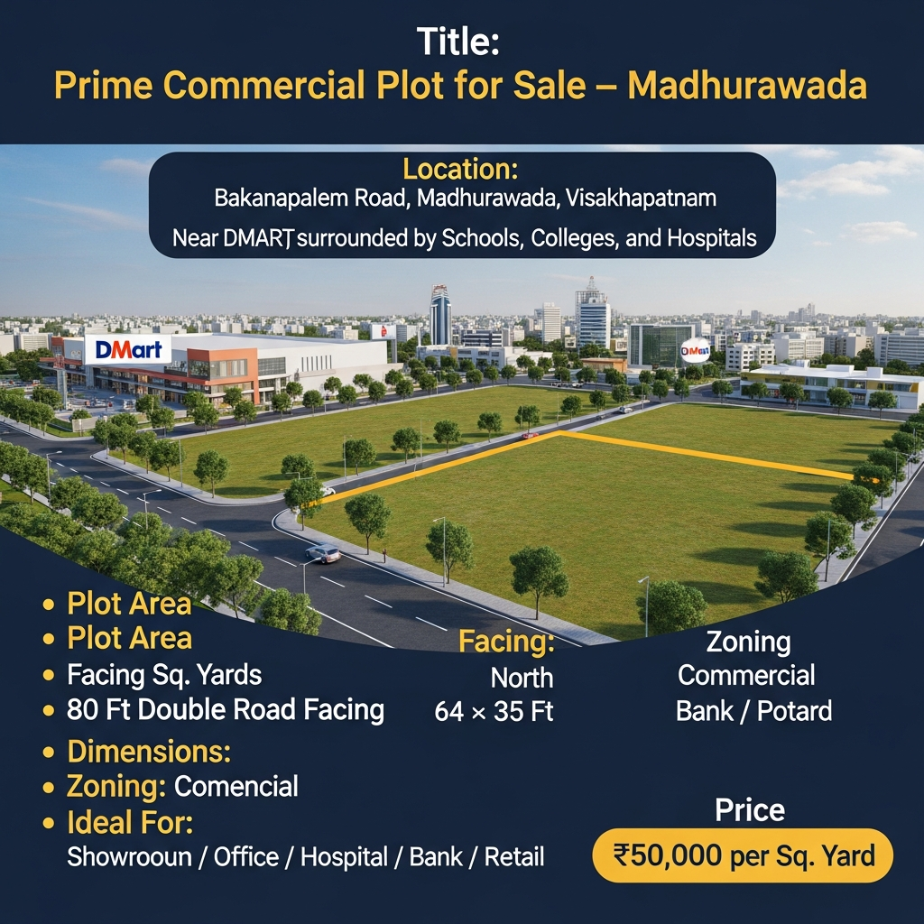 Commercial plot for sale Madhurawada.Commercial property Visakhapatnam.Commercial property near Madhurawada